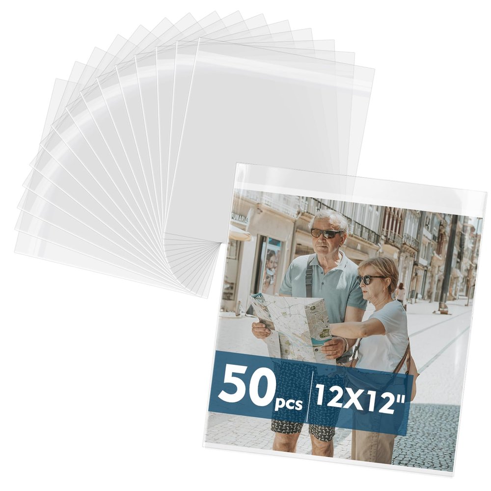 Mat Board Center, 50 Pack 12 11/16" x 12 3/8" Acid-Free Crystal Clear Sleeves Storage Bags for 12x12 Art Prints/Pictures/Photos/Framing Mat Mattes