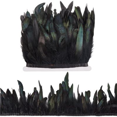 GORGECRAFT 5m 5~7 inch Width Rooster Hackle Feather Fringe Trim Black Decoration Feather Trim Ribbon Natural Feather Trimming for DIY Costume Accessories Halloween Carnival Masquerades Cosplay