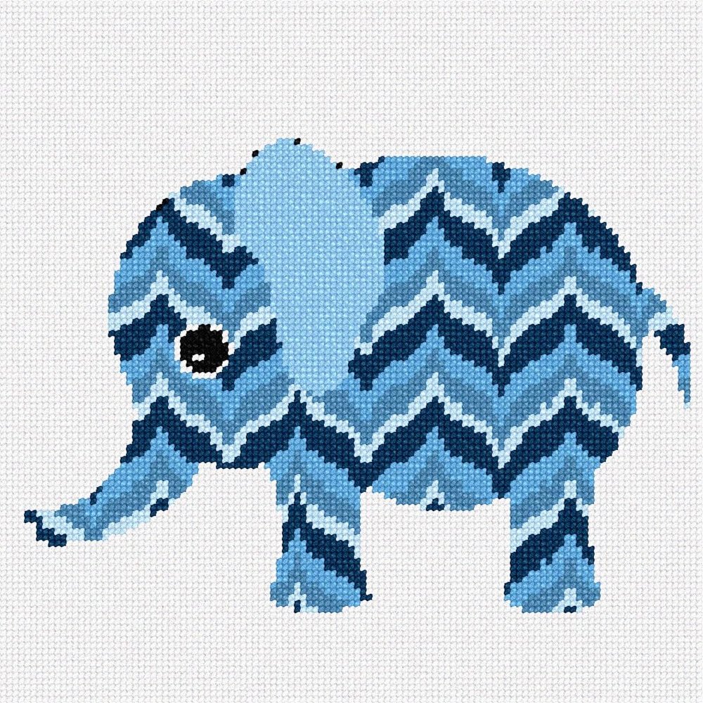 Pepita Needlepoint kit: Blue Bargello Elephant, 9" x 9"