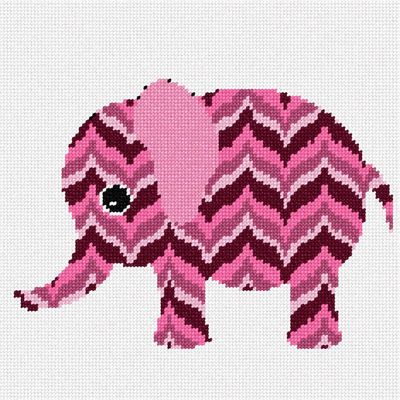 Pepita Needlepoint Canvas: Pink Bargello Elephant, 9" x 9"