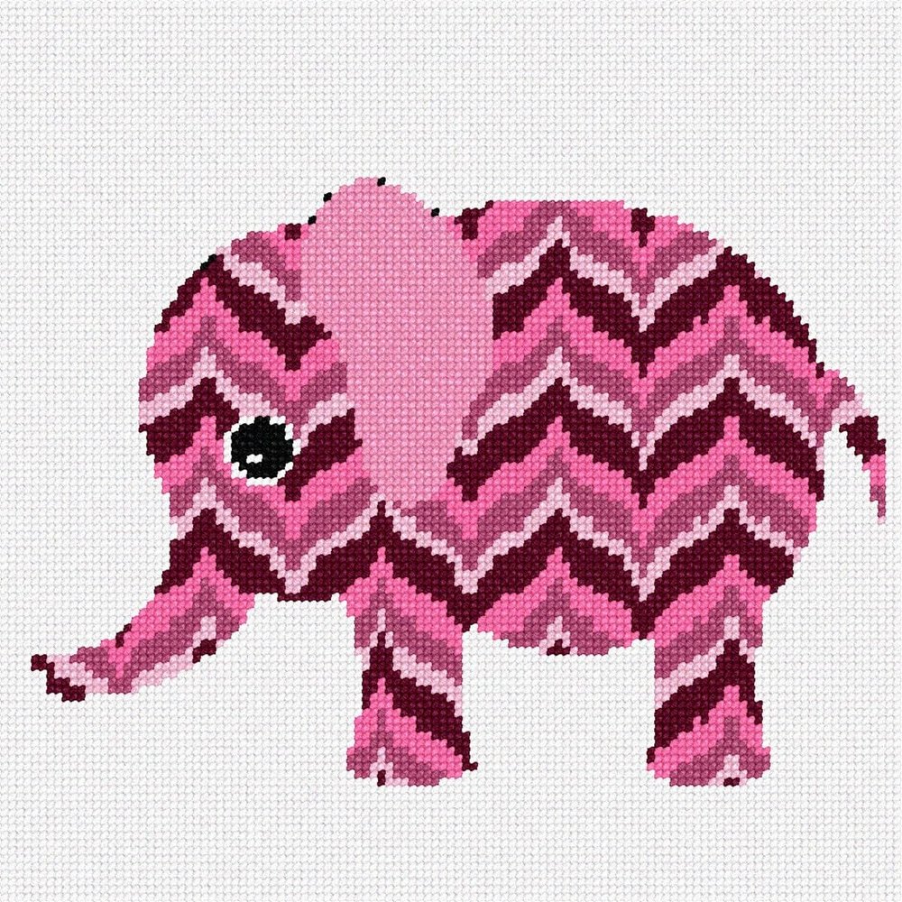 Pepita Needlepoint Canvas: Pink Bargello Elephant, 9" x 9"