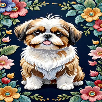 ZTIEUV 5D DIY Diamond Painting Floral Full Drill Kits for Adults Beginner Colorful Animals Diamond Art,Shih Tzu Round Diamond Painting Kits Perfect for Home Wall Decor Gifts 16x20inch