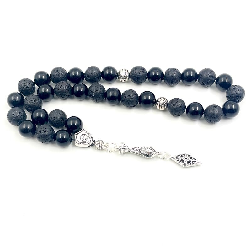 ALBASHAN Tasbih men lava stone with black agate turkish style muslim prayer beads bracelet Ramadan Eid gift islamic misbaha men rosary (8mm x 45beads)