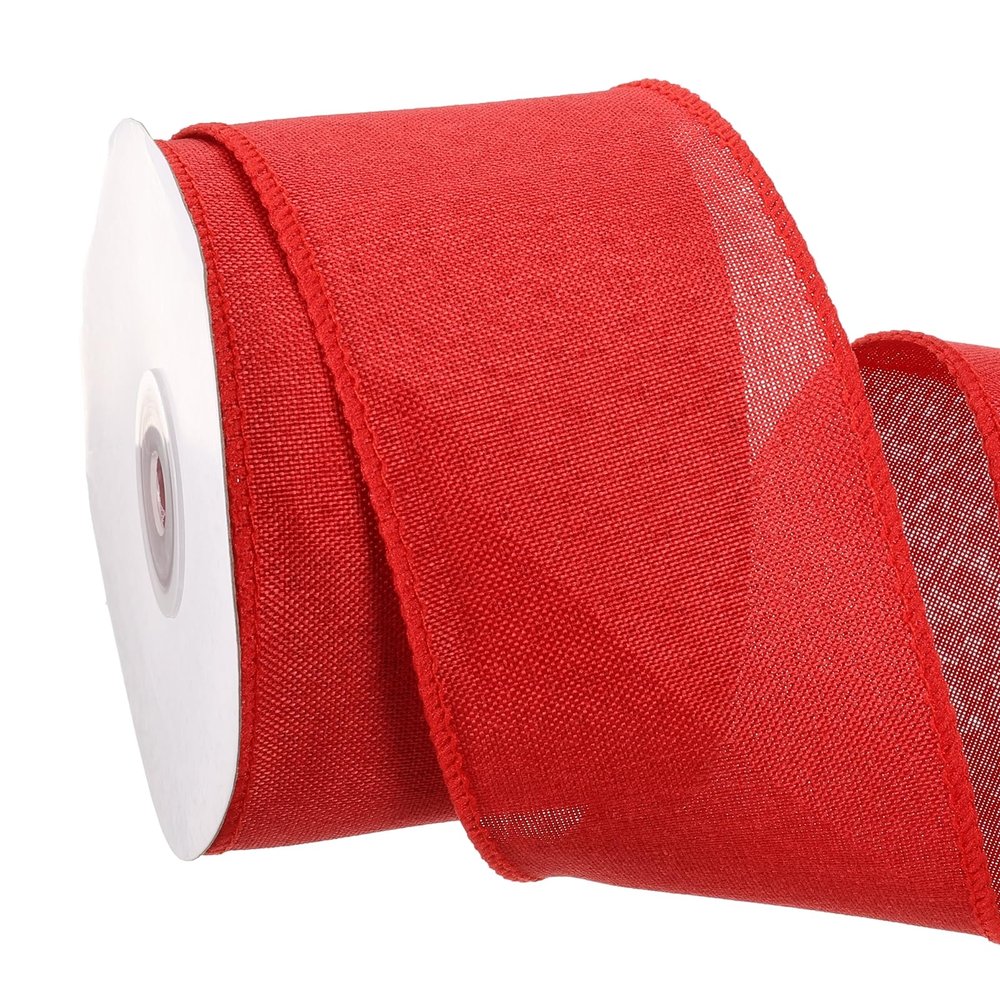 uxcell Burlap Wired Ribbon 2-1/2 Inch x 10 Yard, Wired Edge Ribbon for Craft Gift Wrapping Wreath Christmas Tree Decoration,Dark Red