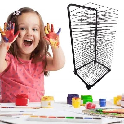 THEGA Sided Wire Drying Shelf - Steel Drying Painting Racks - Art Drying Rack for Classroom, Metal Artwork Storage Display Rack, Art Drying Rack with Wheels, for Classroom Painting Crafts Art Shelves