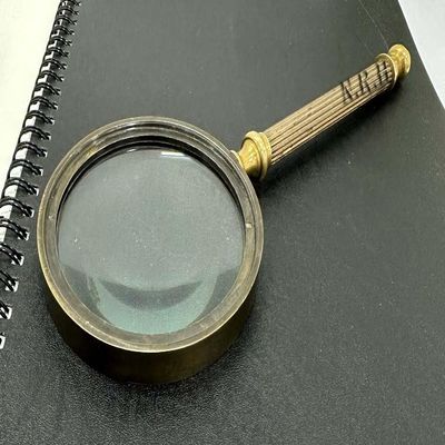 5X Handheld Magnifying Glass Lens, Antique Brass Magnifier, Fine Print Reading, Inspection, Coin & Stamp, Astrologer, Science, Low Sight Elderly, with Wooden Handle, Collectible Dcor Gift