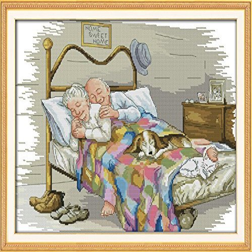 Stitchmelody Counted Cross Stitch Kits,14CT Unprinted Pattern Embroidery Set,DMC Threads Needlework Kit-Happy Couple 17.3''14.2''