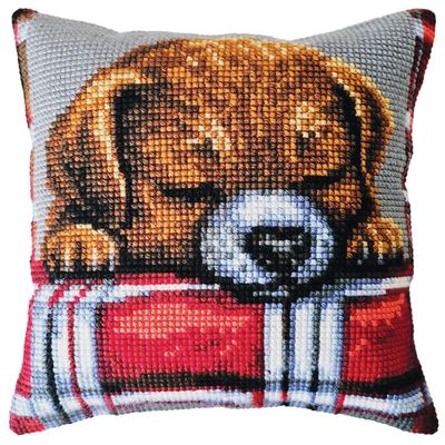 Collection D'Art CDA Stamped Cross Stitch Craft Kits Cushion Puppy 5482, 40x40cm/15.7X 15.7, DIY