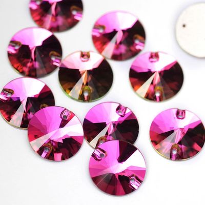 3200 Rivoli Sew On Crystal Strass DIY Glass Stones Flat Back Sewing Rhinestone for Needlework - (Color: Fuchsia/Size: 8Mm 56Pcs)