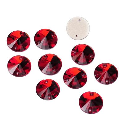 3200 Rivoli Sew On Crystal Strass DIY Glass Stones Flat Back Sewing Rhinestone for Needlework - (Color: Siam/Size: 12Mm 28Pcs)