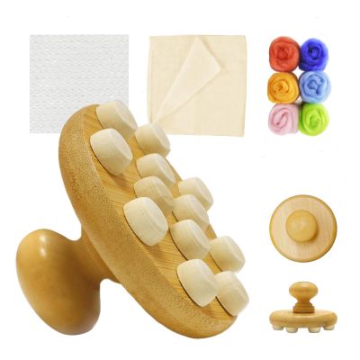 WEICIM Wet Felting Tool/Wooden Wet Felting Tool/Fulling Block, Contains 60 g Needle Felting Wool Roving Bag,Great for Working on Seams, Flat Felt, Shaping Your Felt Hats/Felted Slippers/Felt Handbag