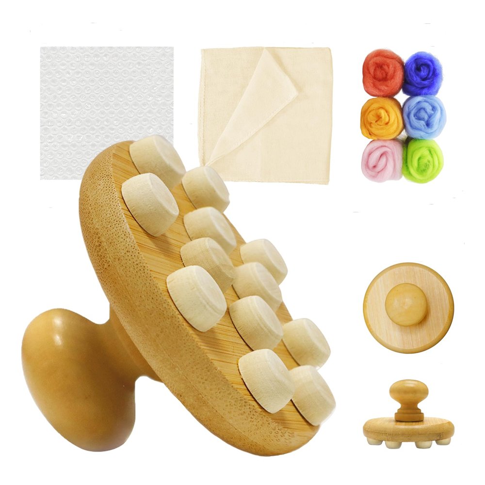 WEICIM Wet Felting Tool/Wooden Wet Felting Tool/Fulling Block, Contains 60 g Needle Felting Wool Roving Bag,Great for Working on Seams, Flat Felt, Shaping Your Felt Hats/Felted Slippers/Felt Handbag
