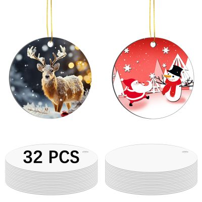 32 pcs Metal Sublimation Ornament BlanksChristmas Ornaments Sublimation Christmas Ornament Blanks for Christma Tree Decor Blank OrnamentsDIY Handmade Crafts Double Sided Sublimation Ornaments