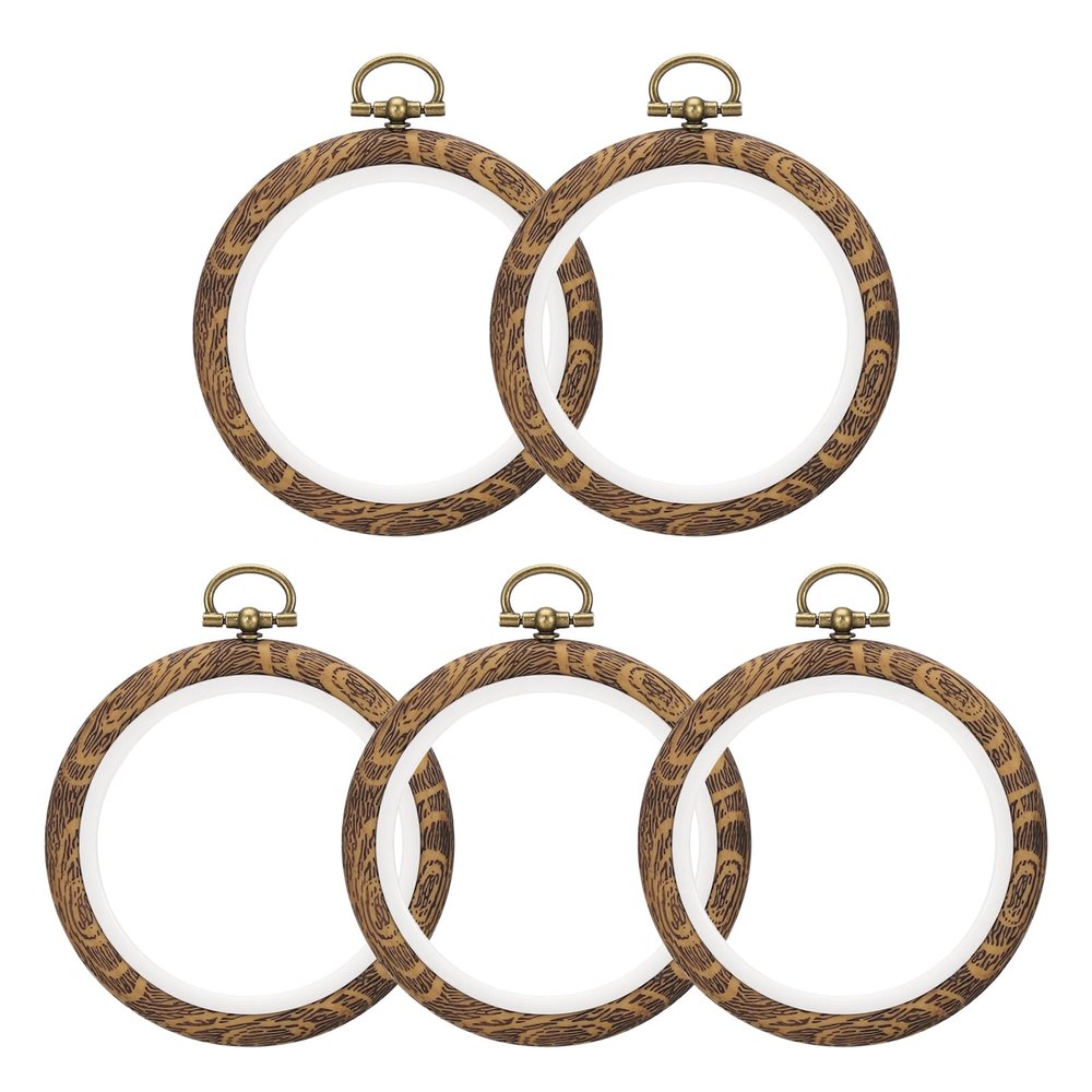 PATIKIL 3inch Embroidery Hoops, 5Pieces Imitated Wood Circle Frame Cross Stitch Hoop Ring for Embroidery Art Craft Sewing Ornaments Hanging Decoration