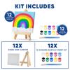 CRAFTY HAPPITOYS Mini Canvas and Easel Set with 10 Colors Acrylic Paint in Bulk Set of 12 - Kids Art Party Favors & Party Supplies - 4x4 Small Canvases for Painting with Mini Easel - Paint for Kids view 2