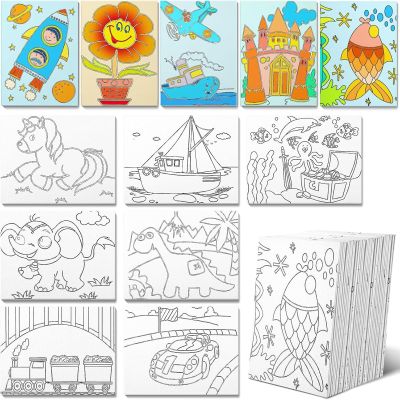 Fulmoon 48 Pcs Pre Drawn Canvas for Painting for Adults Preprinted Bulk 7.8 x 5.8 Inch Pre-Stenciled Painting Canvas Panels for DIY Party Favor Gift Activities, 12 Style