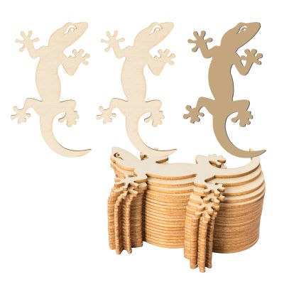 Zontween Unfinished Gecko Wood Insect DIY Wood Ornaments - 20pcs, Wooden Craft, Halloween, Christmas, Wedding, Birthday Party, Thanksgiving Day Decoration
