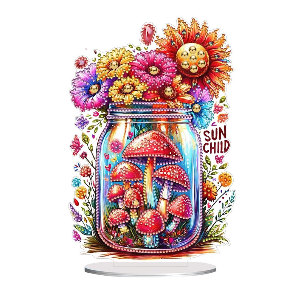 DoxQcs DIY Dot Diamond Ornaments for Adults, Diamond Art Painting PVC Home Decoration Desktop Ornaments for Home Office Decor (Single Side Dot Diamond)-#41-Mushroom