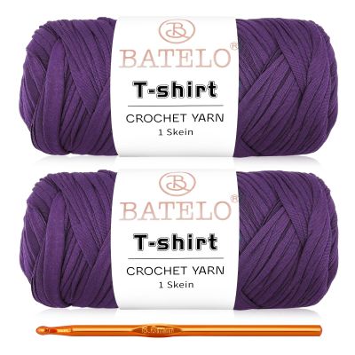 BATELO 2 Pack T-Shirt Crochet Yarn for Beginner Projects, High Elastic Thick Yarn Polyester Fabric (Purple, 400g/144yds)