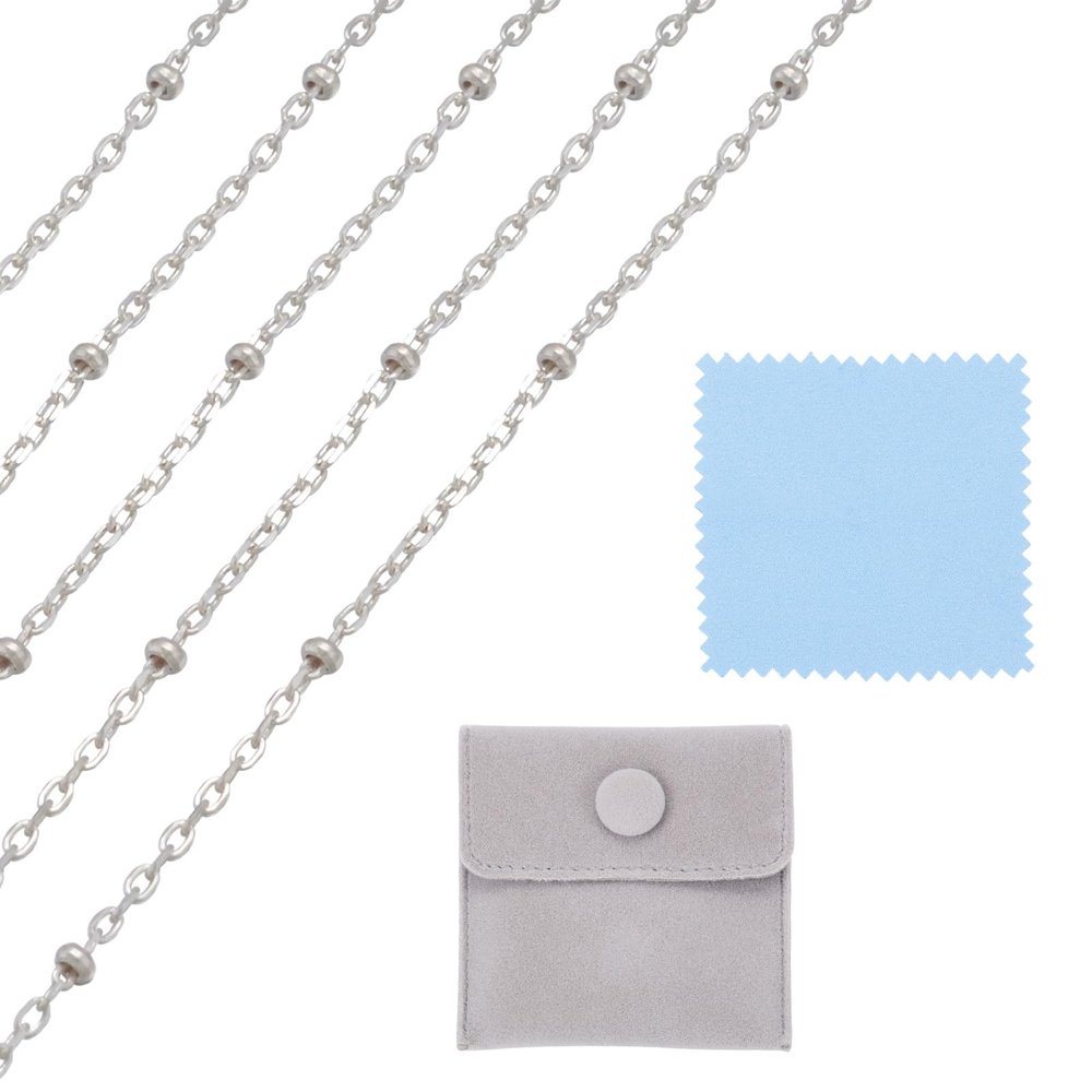 Elecrelive Sterling Silver Necklace for Women, 3.28 Feet Sterling Silver Satellite Ball Chains 2x1.2mm Permanent Jewelry Chains with Velvet Bags for Men Women Jewelry DIY Making