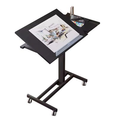 XTRYBHD Mobile Lifting Drawing Table, Drafting Table Desk Designer, Portable Drafting Table, with Wheels, Adjustable 0-45(Color:Black Legs)