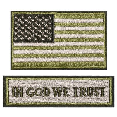 Harsgs 2PCS in God We Trust and American Flag Tactical Morale Patch, Hook & Loop Patch Full Embroidery Military Patch for Caps Bags Vests Military Uniforms