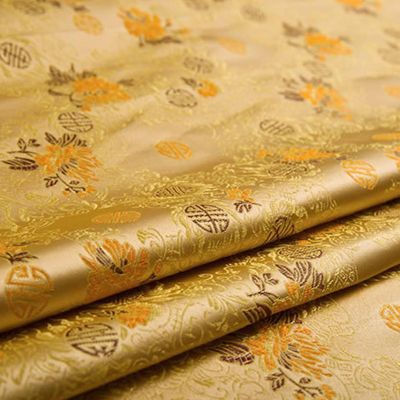 Jacquard Brocade Fabric Satin Covering Fabric,Dress Fabric Material Jacquard Crafts Bright Flower Longevity Meaning Round Cushion Cushion Classic Ancient Dynasty Retro Smooth Beautiful Cloth(Color:Yel