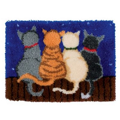 Srutueo Latch Hook Rug Kits Crocheting Carpet Rug Cats Yarn Pre-Printed Canvas Cushion Mat Crochet Tapestry Sofa Decor