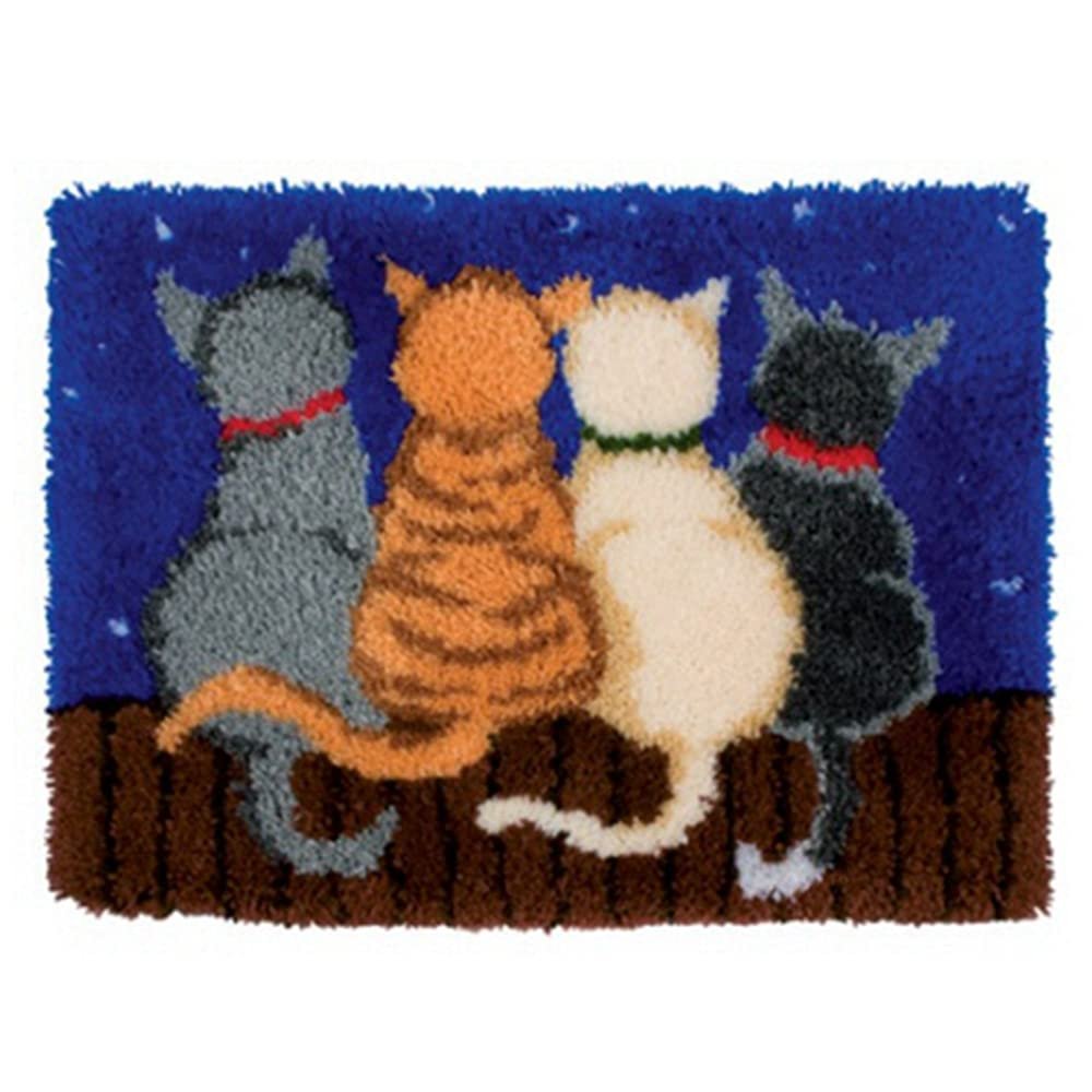 Srutueo Latch Hook Rug Kits Crocheting Carpet Rug Cats Yarn Pre-Printed Canvas Cushion Mat Crochet Tapestry Sofa Decor