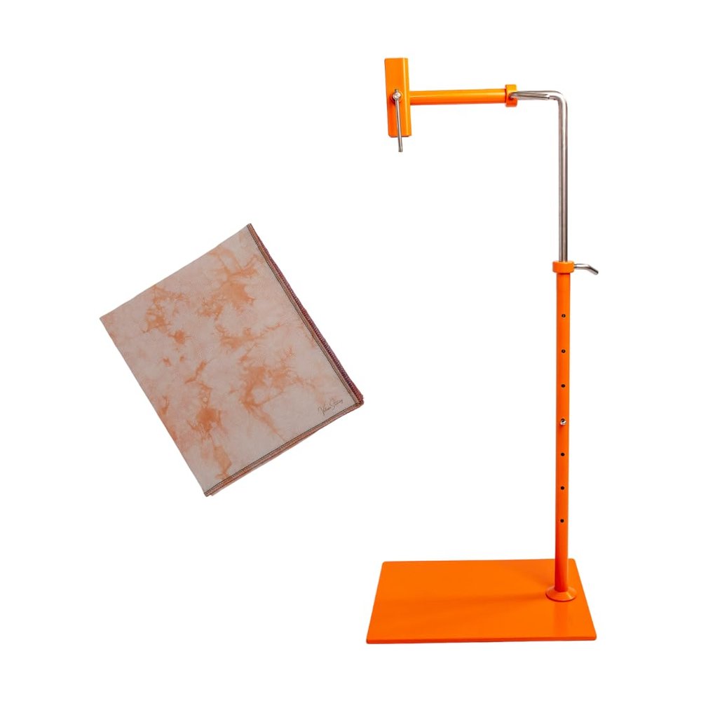 Lowery Clementine Orange Embroidery Hoop Stand Cross Stitch Bundle - Floor Hands Free Workstand With Unique Hand Dyed Aida 16 Count Fabric by VolcanoStitching