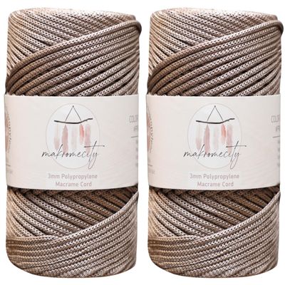Makromecity, 2 Skeins of Polyester Macrame Cord 3mm x 131 Yards (394 feet) 3mm Polypropylene Mink Macrame Cord Crochet Macrame Bag Cord Crafts for Wall Hangings, Bags, Underplate, Rug