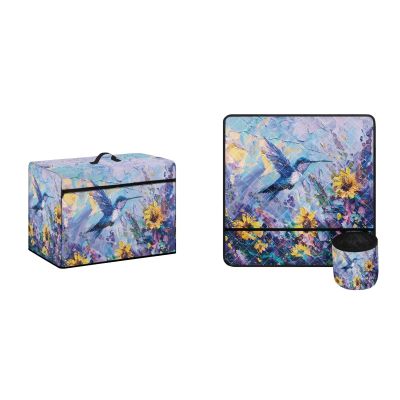 Kathyboom Sunflower Hummingbird Sewing Machine Cover & Mat with Pockets - Dust Resistant, Machine Washable