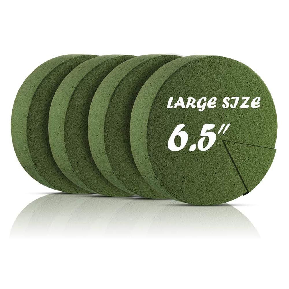 Pasuihcay 4Pcs Flower Foam Blocks,6.5Inch Round Dry Floral Foam for,for Wedding Aisle Flowers,Party Decoration, Green