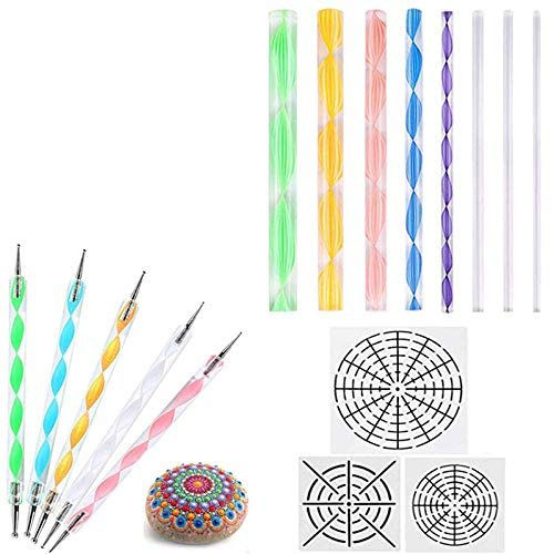 Pasuihcay 16 Pcs Mandala Dotting Tools for Painting Rocks Mandala Stencils Kit Ball Stylus Clay Sculpting Carving Tools