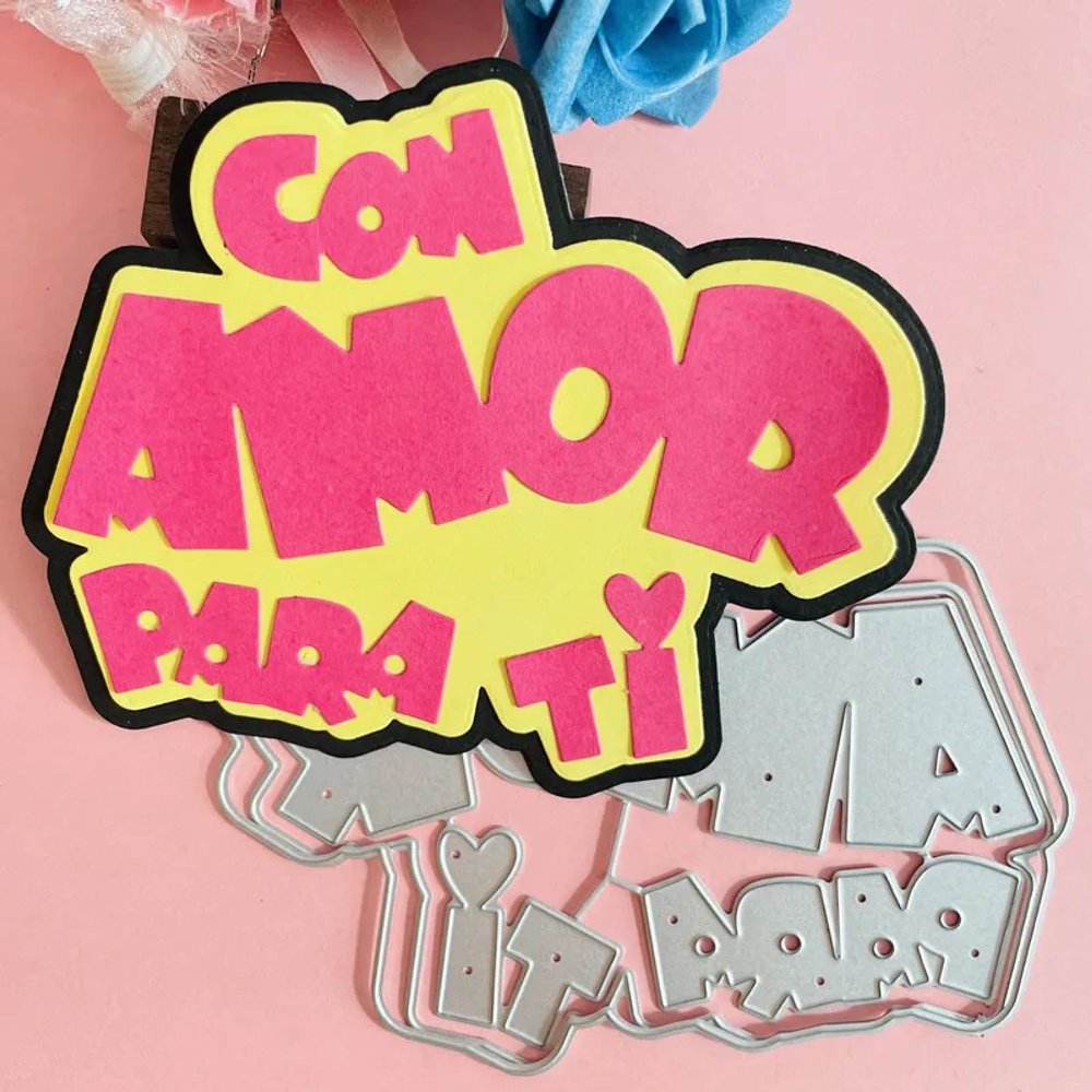 Metal Cutting Die for Scrapbooking,13x10.6cm Spanish with Love for You Decoration Metal Cutting Dies Scrapbook Paper Cards Embossing Craft