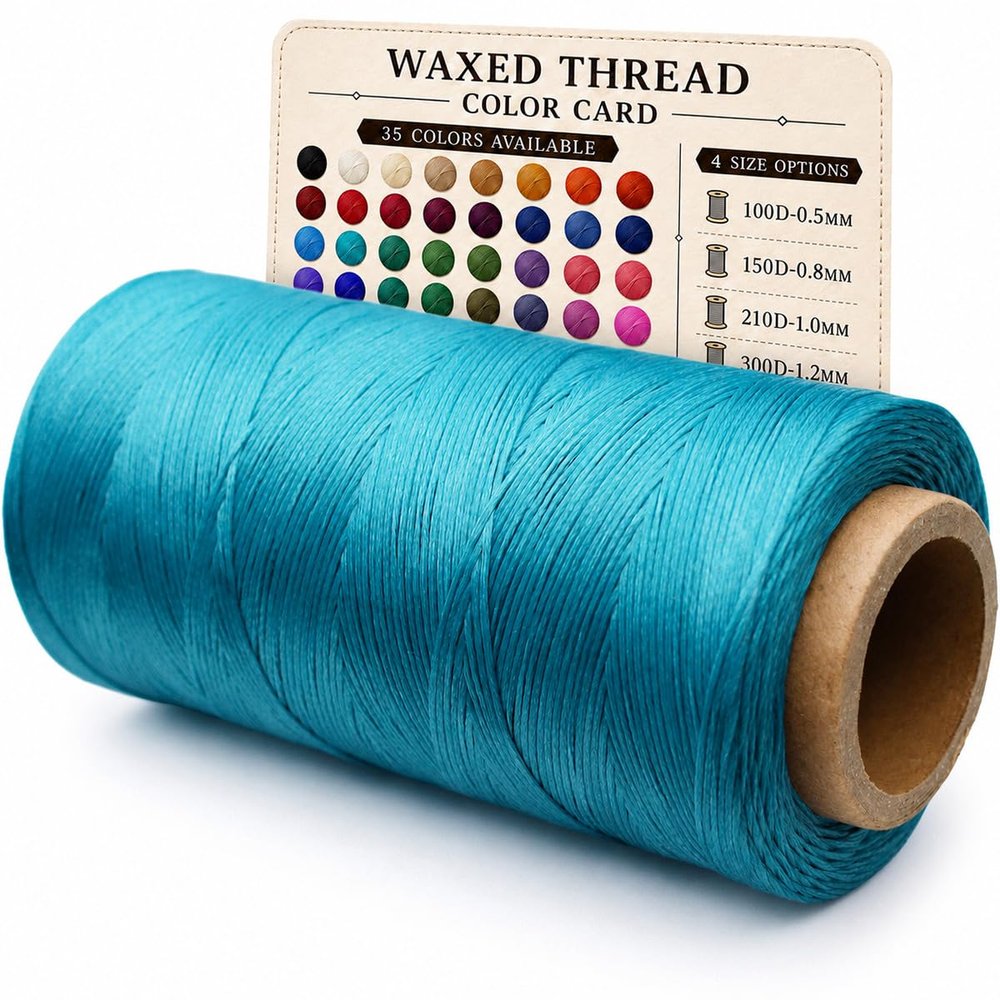 Flat Waxed Thread for Leather Sewing Wax String Polyester Cord Craft Stitching Bag Bookbinding Sail Bracelet Braid Jewelry DIY (0.5mm 460yd, Baby Blue)