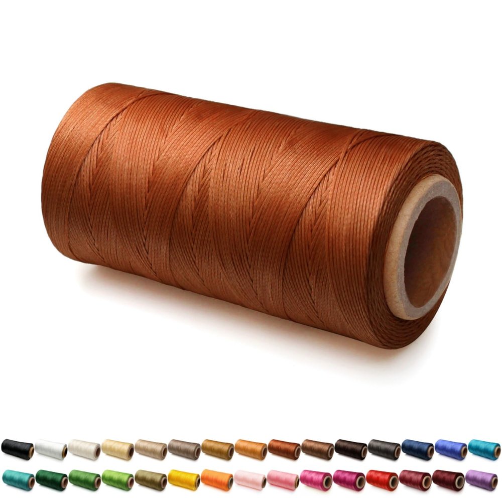 Flat Waxed Thread for Leather Sewing String Polyester Cord Stitching Bookbinding DIY Weave Craft (1.2mm 300D, Caramel)