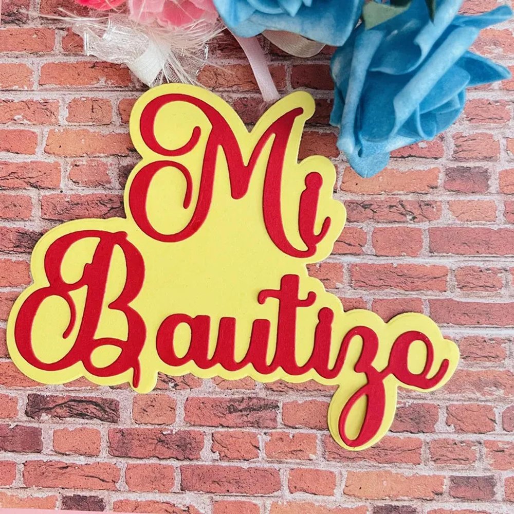 MANGOUSONG Metal Cutting Die for Scrapbooking,13x10.2cm Spanish Word My Christening Decoration Metal Cutting Dies Scrapbook Paper Cards Embossing Craft