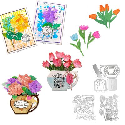 Alinacutle Hydrangea Flowers & Tulip Flower&Vase Set Metal Cutting Die Cut for Gift Paper Craft Handmade Card Making DIY Greeting Cards Scrapbooking Album Art