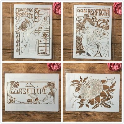 JIAPAILAIYUN Stencils for Painting,4Pcs A4 29cm Goddess Flower Reusable Drawing Craft Stencil for Painting on Wood,Rock,Wall,Tile,Furniture,Canvas,Journal