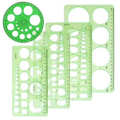 5 Pieces Circle Template - Plastic Circle and Oval Measuring Templates Circle Guide Stencil Geometry Rulers Geometric Drawings Templates for Office School Building Formwork Drawings Template