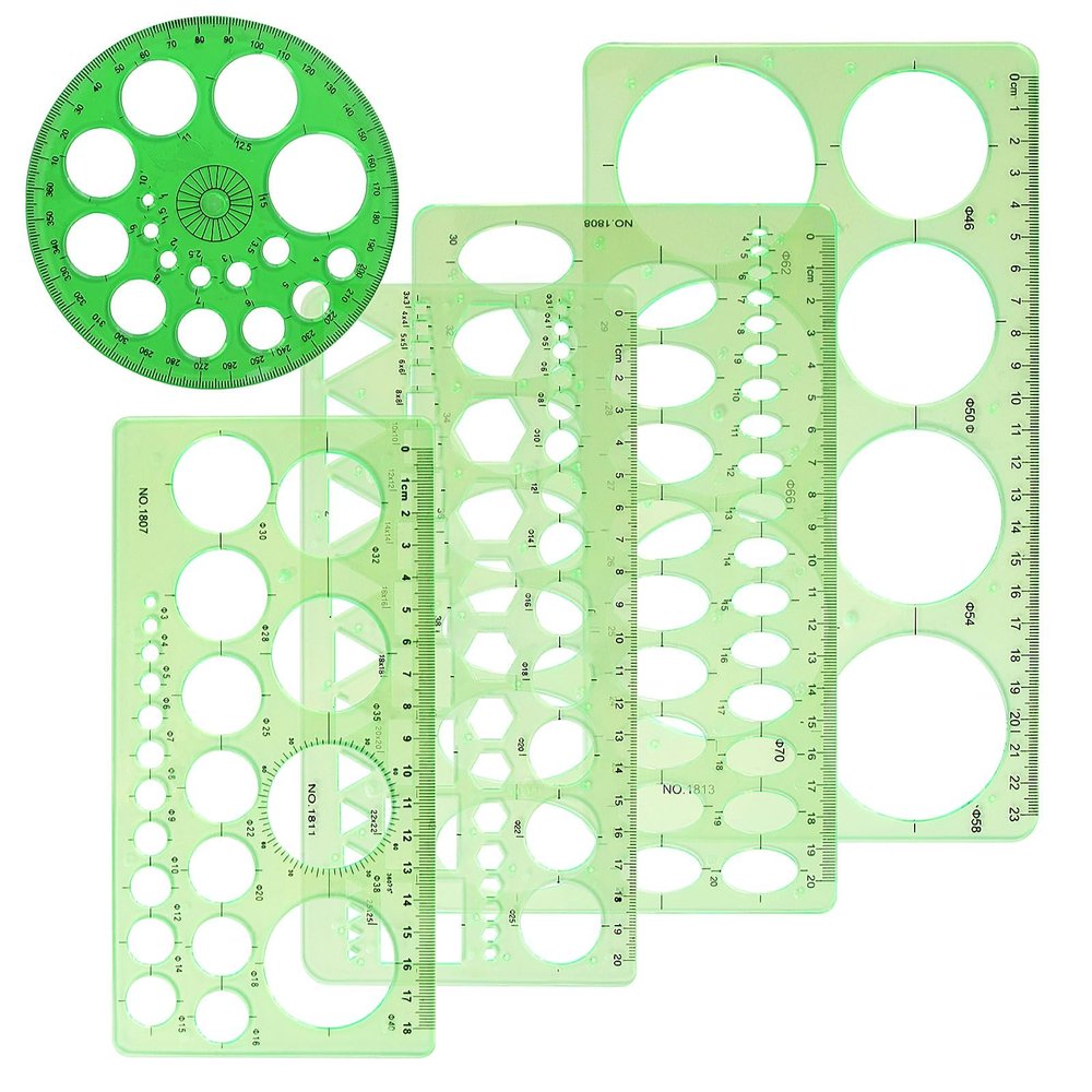 5 Pieces Circle Template - Plastic Circle and Oval Measuring Templates Circle Guide Stencil Geometry Rulers Geometric Drawings Templates for Office School Building Formwork Drawings Template