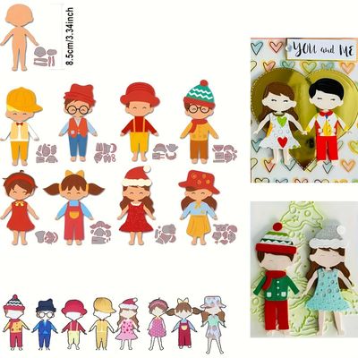 Alinacutle 8 Doll Boy Girl Die Set Dress-up Dolls Metal Cutting Die Cut for Paper Craft Handmade Card Making DIY Greeting Cards Scrapbooking and Album