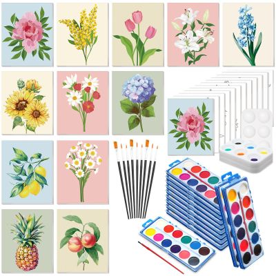Ctosree 12 Sets Pre Drawn Canvas Kit for Painting Adults Sip and Paint Kit Art Pre Printed Canvas Bulk for Easter Mother's Day Gifts Adult's Date Night(Simple Flower,8 x 10 in)