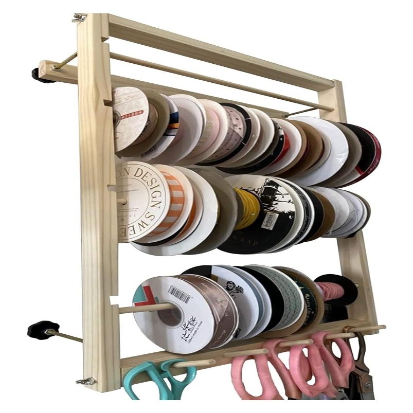 yinjieUS Ribbon Organizer,Ribbon Storage Organizer, Wooden Storage Rack Vinyl Rolls Keeper Wrapping Paper Dispenser