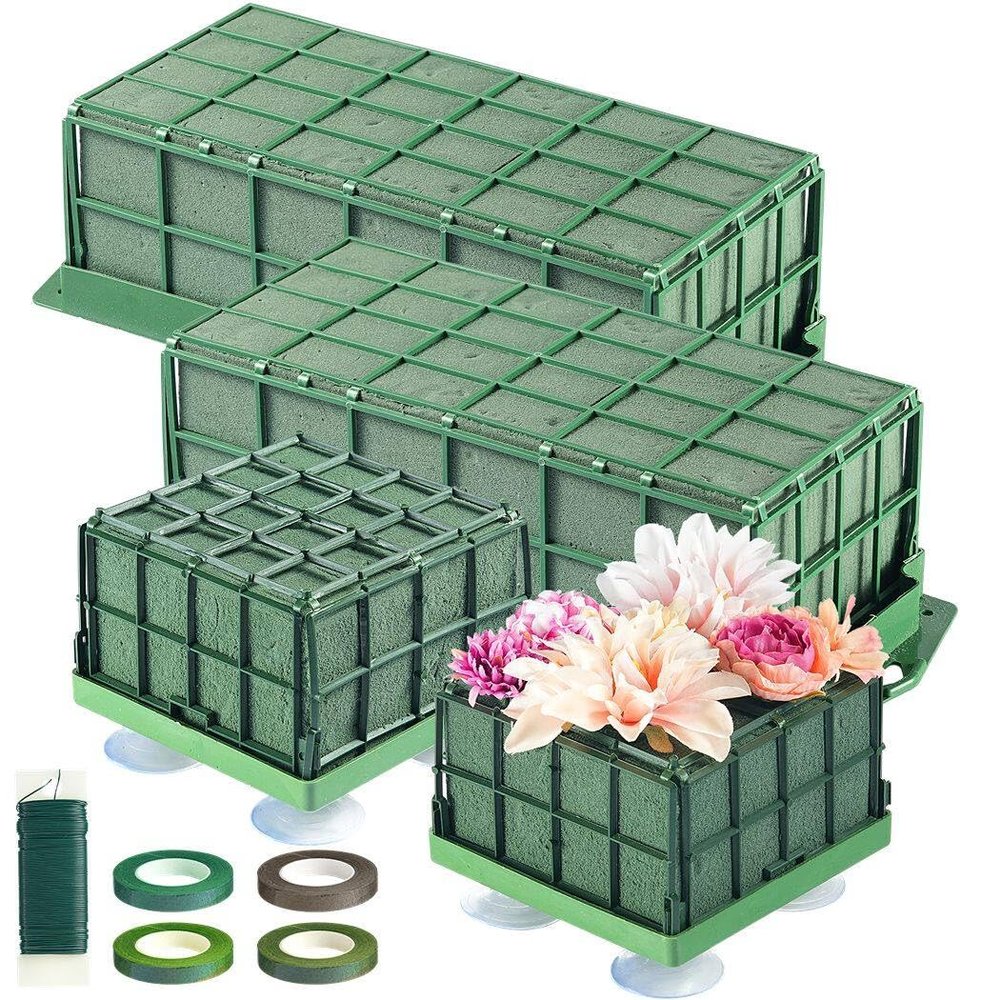 LUMINFLY Suction Cup Flower Holder with Foam Blocks, 4-Piece Set for Arrangements, Included Tapes & Wire, Floral Craft Foam for Weddings, Home, Garden Decor