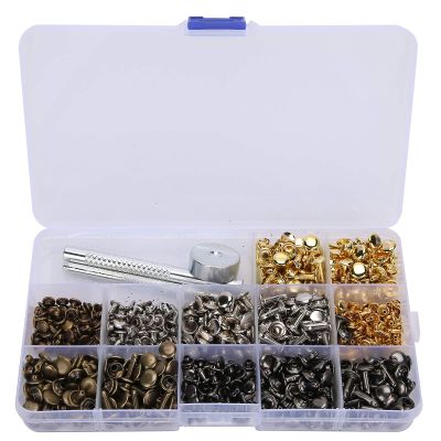 Leather Rivets Set, 363Pcs 4 Colors 3 Sizes Leather Rivets Double Brass Rivets and Supporting Tools Kit DIY Handmade Crafts Accessories for Leather Craft Repairs Decoration