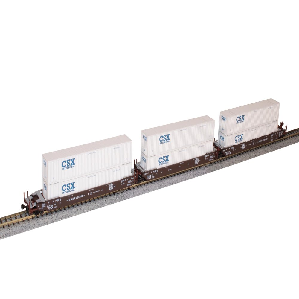 N Gunderson Maxi-IV BNSF Original Logo Well Car Set - CSX Container