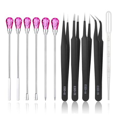 EINCORN 11Pcs Silicone Resin Mold Tools Set Stirring Needle Spoon Tool Tweezers Precision Kit for Resin Art Craft Jewelry Making, 10cm, As the Picture Shows