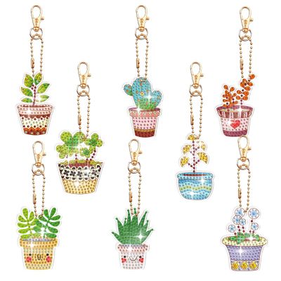 DoxQcs Diamond Art Painting Keychains Kit, Diamond Keychains Kit DIY Hanging Pendant Hanging Bag Key (Double-Sided Drilling)-#03-8PC Potted Plant